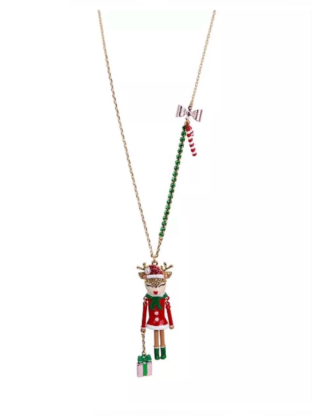 Betsey Johnson Jingle Bell Bling Christmas Reindeer Pendant Necklace